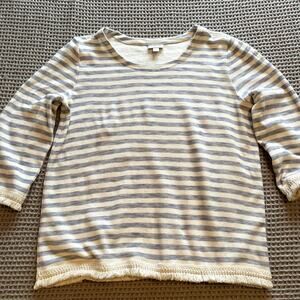 J.Jill Women's Striped Fringed Trim Cotton Pullover, size Large